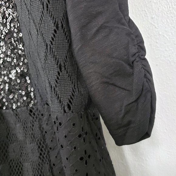 Style & Co Women's 2X Black Henley Style Sequined Lace Crochet Shirt Top Blouse - Picture 8 of 12